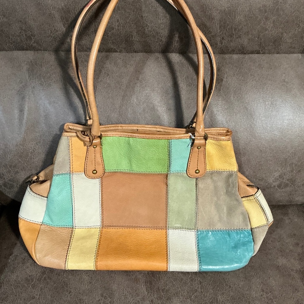 Fossil Patchwork Full Leather/ Suede Shoulder Bag - image 1